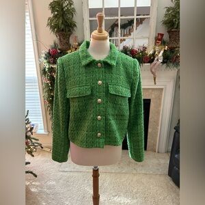 NWT Rachel Zoe Green Tweed Cropped Jacket